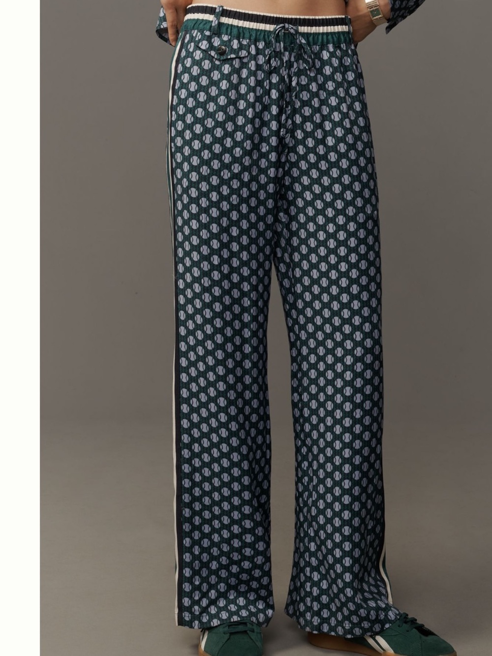 Maeve Packable Tennis-Print Pull-On Track Pants